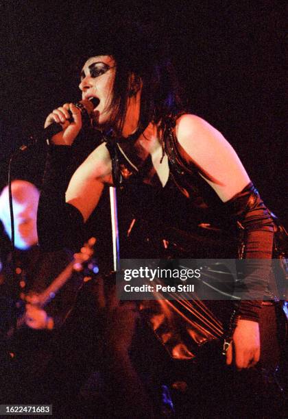 Siouxsie Sioux of Siouxsie and The Banshees performs on stage at St James's Church, Piccadilly, on April 10th, 1985 in London, England.