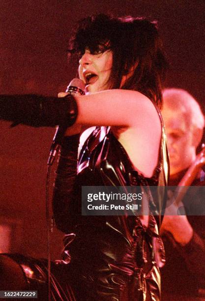 Siouxsie Sioux of Siouxsie and The Banshees performs on stage at St James's Church, Piccadilly, on April 10th, 1985 in London, England.