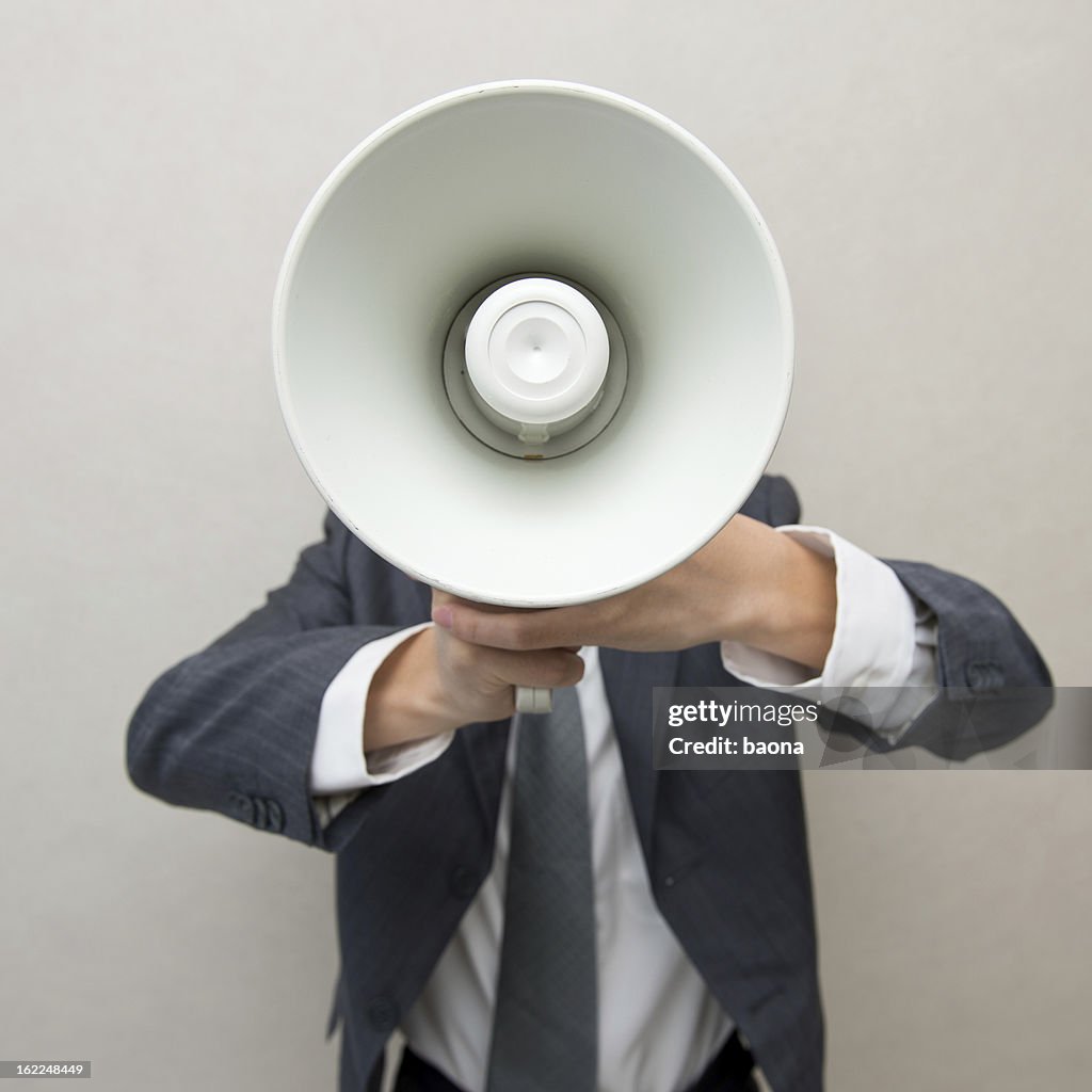 Shouting through megaphone