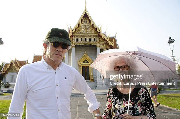 Dukes of Alba Cayetana Fitz-James Stuart and Alfonso Diez are seen at the Marble Temple on January 27, 2013 in Bangkok, Thailand.