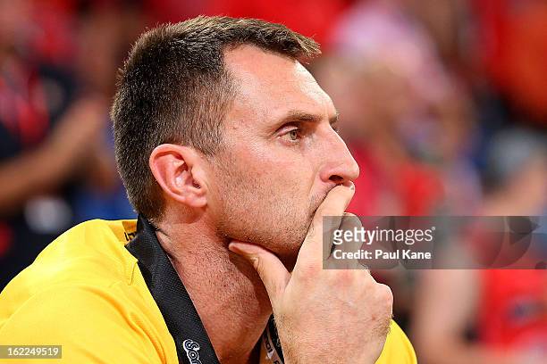 Chris Anstey, coach of the Tigers looks on from the bench during the round 20 NBL match between the Perth Wildcats and the Melbourne Tigers at Perth...