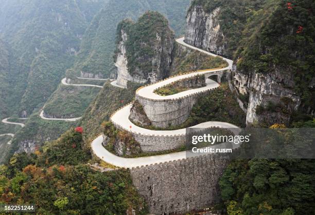 mountain road, china - tianmen stock pictures, royalty-free photos & images