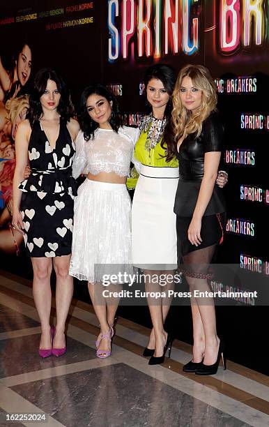 Rachel Korine, Vanessa Hudgens, Harmony Korine, Selena Gomez and Ashley Benson attend a photocall for Spring Breakers at the Villamagna Hotel on...