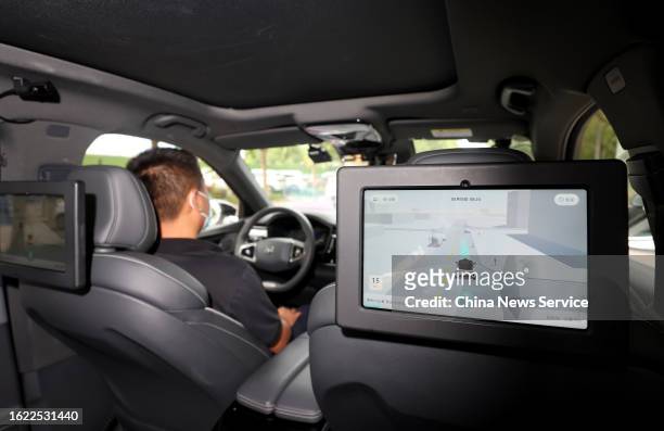 Interior devices of a self-driving taxi are seen during 2023 World Robot Conference on August 18, 2023 in Beijing, China.