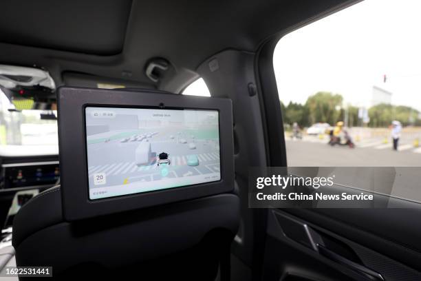 Interior devices of a self-driving taxi are seen during 2023 World Robot Conference on August 18, 2023 in Beijing, China.