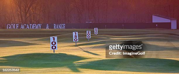 driving range yardage signs - driving range stock pictures, royalty-free photos & images