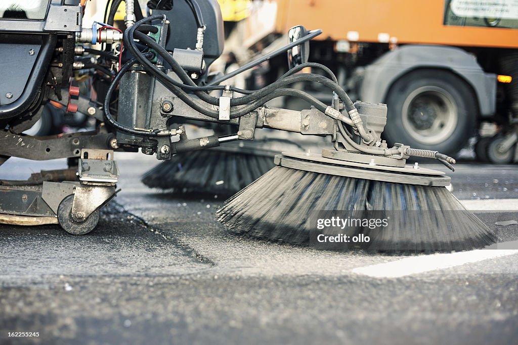 Close-up of a street cleaning truck