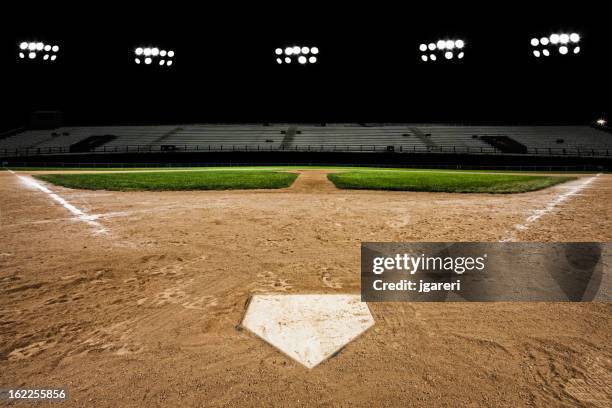 baseball diamond at night - home base stock pictures, royalty-free photos & images