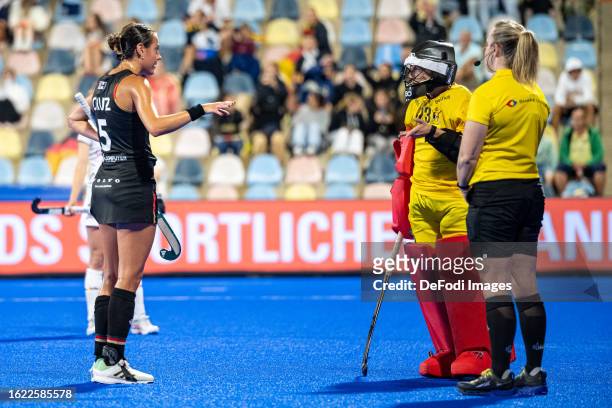 Selin Oruz of Germany speaks with during the 2023 Women's EuroHockey Championship - Semi Final match between Germany vs Belgium at Hockeypark on...