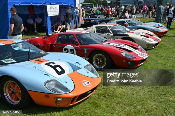 Ford GT 40's are displayed during the British Motor Show at Farnborough International Exhibition Centre on August 17, 2023 in Farnborough, England....