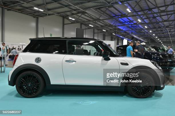 Cooper S is displayed during the British Motor Show at Farnborough International Exhibition Centre on August 17, 2023 in Farnborough, England. The...