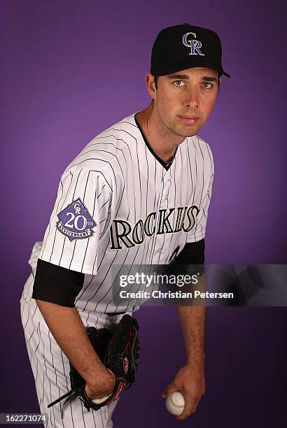 Pitcher Jeff Francis of the Colorado Rockies poses for a portrait during spring training photo day at Salt River Fields at Talking Stick on February...