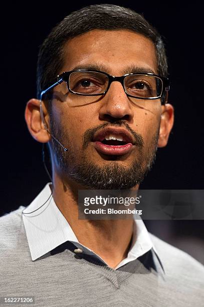 Sundar Pichai, senior vice president for Chrome at Google Inc., speaks during a launch event for the new Chromebook Pixel laptop in San Francisco,...