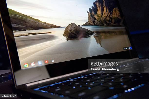 New Google Inc. Chromebook Pixel laptop is displayed for a photograph during a launch event in San Francisco, California, U.S., on Thursday, Feb. 21,...