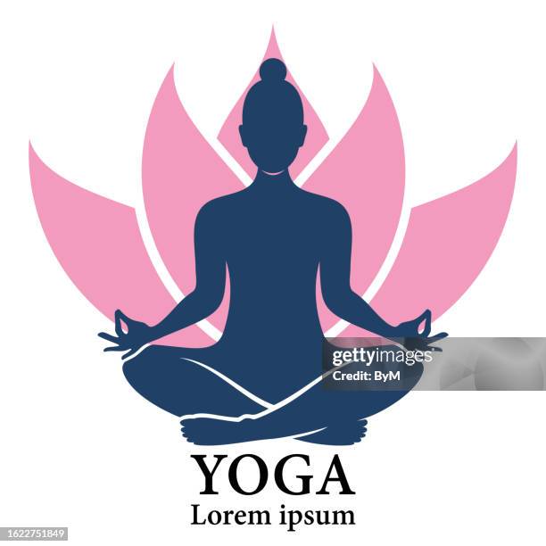 yoga lotus logo - lorem ipsum - lotus position stock illustrations