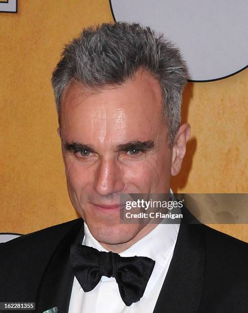 Actor Daniel Day-Lewis poses backstage during The 19th Annual Screen Actors Guild Awards at The Shrine Auditorium on January 27, 2013 in Los Angeles,...