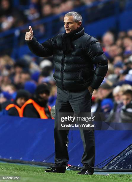 Vitezslav Lavicka, coach of Sparta Praha gives the thumbs up during the UEFA Europa League Round of 32 second leg match between Chelsea and Sparta...