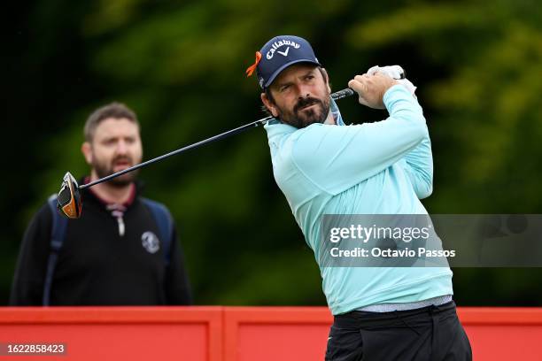 Thomas Aiken of South Africa tees off on the 1st hole on Day Two of the ISPS HANDA World Invitational presented by AVIV Clinics at Galgorm Castle...