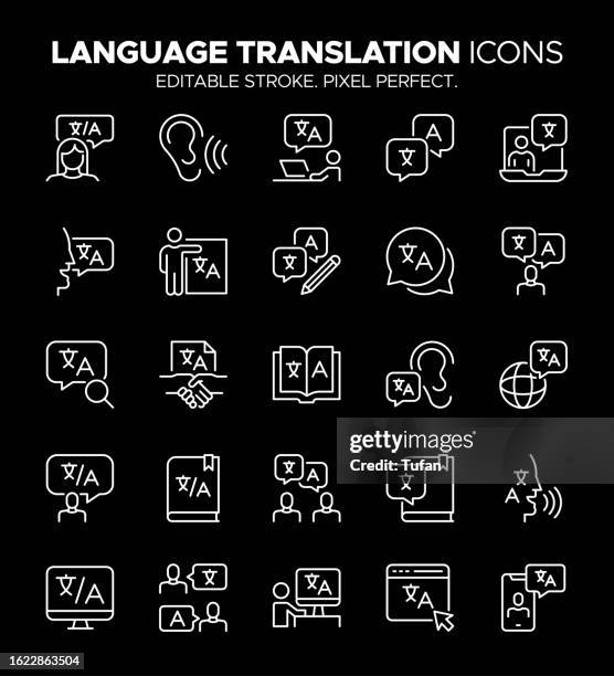 illustrations, cliparts, dessins animés et icônes de jeu d’icônes de traduction - symboles multilingues de communication et d’interprétation - traduction