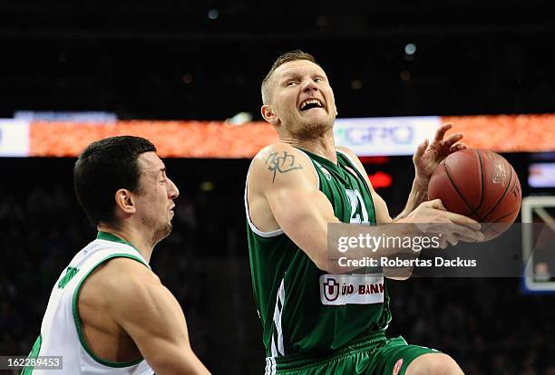 Rimantas Kaukenas, #21 of Zalgiris Kaunas in action during the 2012-2013 Turkish Airlines Euroleague Top 16 Date 8 between Zalgiris Kaunas v...