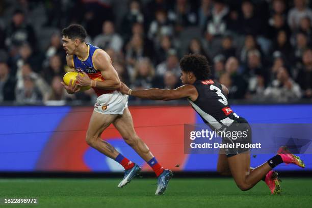 Charlie Cameron of the Lions marks the ball during the round 23 AFL match between Collingwood Magpies and Brisbane Lions at Marvel Stadium, on August...