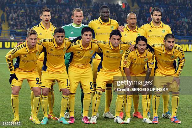 The starting lineup of FC Metalist pose prior UEFA Europa League, Round of 32, football match with FC Newcastle United on February 21, 2013. AFP...