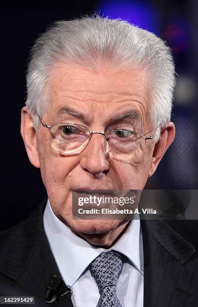 Italian Prime Minister Mario Monti during filming for the 'A Porta A Porta' TV Show on February 21, 2013 in Rome, Italy. Mario Monti, leader of a...