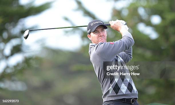 Jimmy Walker hits a shot during the first round of the AT&T Pebble Beach National Pro-Am at the Monterey Peninsula Country Club on February 7, 2013...