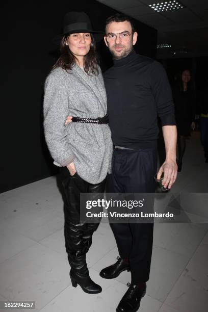 Emmanuelle Alt and Francesco Russo attends the Sergio Rossi presentation cocktail during Milan Fashion Week Womenswear Fall/Winter 2013/14 on...