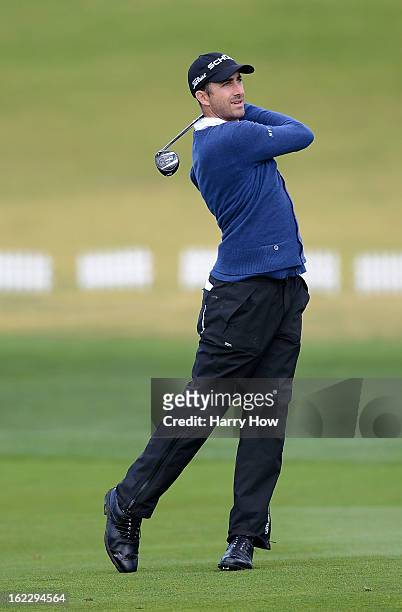 Geoff Ogilvy of Australia hits a shot during the second round of the AT&T Pebble Beach National Pro-Am at Pebble Beach Golf Links on February 8, 2013...