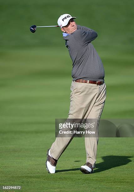 Bill Lunde hits a shot during the second round of the AT&T Pebble Beach National Pro-Am at Pebble Beach Golf Links on February 8, 2013 in Pebble...