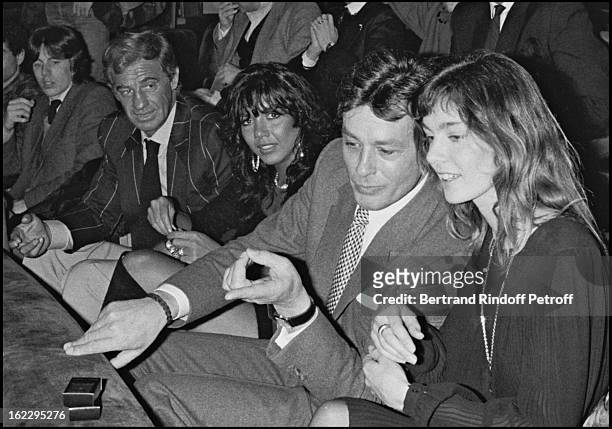 Alain Delon, Anne Parillaud, Jean-Paul Belmondo and Carlos Sotomayor in Paris, 1983.