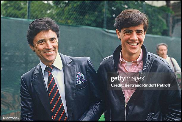 Sacha Distel with his son Julien at Roland Garos tennis tournament.