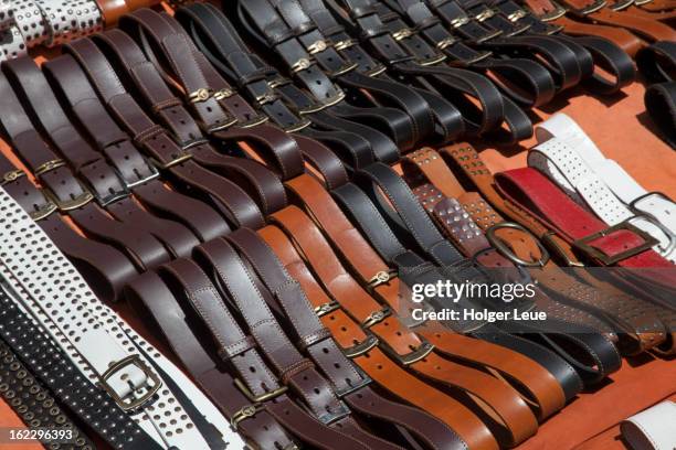 leather belts at street stand on calle florida - leather belt stock pictures, royalty-free photos & images