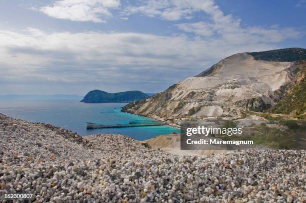 pumice stone quarry at porticello - aeolian islands stockfoto's en -beelden