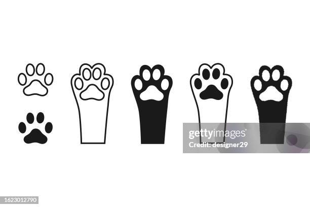 ilustraciones, imágenes clip art, dibujos animados e iconos de stock de juego de pata de gato. - felino