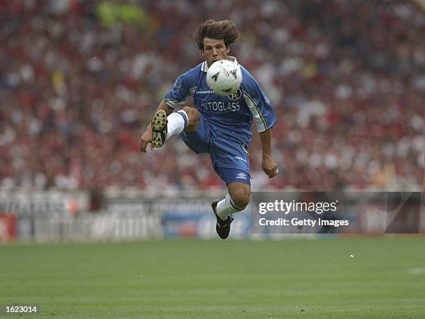 Gianfranco Zola of Chelsea controls the ball in mid air during the FA Charity Shield against Manchester United at Wembley Stadium in London, England....