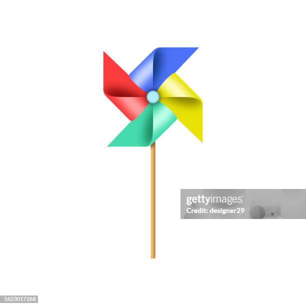 illustrations, cliparts, dessins animés et icônes de jouet à roue d’épingle ou papier windmill vector design sur fond blanc. - structure actionnée par le vent