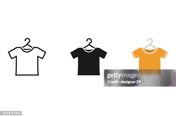 t-shirt on hanger icons set. - white shirt template stock illustrations