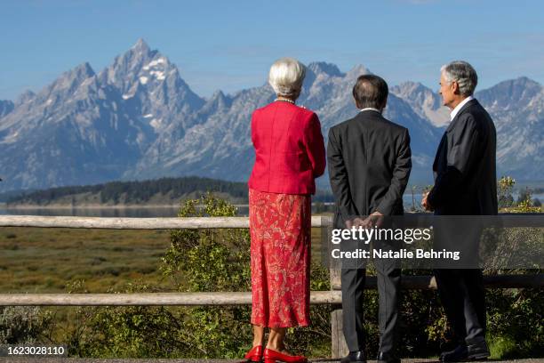 President of the European Central Bank Christine Lagarde , Bank of Japan Gov. Kazuo Ueda , and chair of the Federal Reserve Jerome Powell speak in...