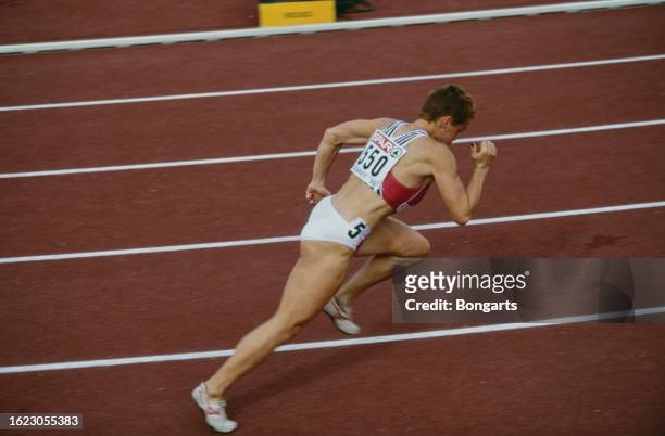 German athlete Grit Breuer during the women's 400 metres event of the 1998 European Athletics Championships, held at the Nepstadion in Budapest,...