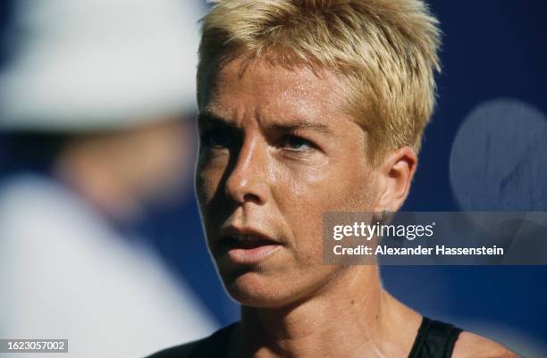 German athlete Grit Breuer during the women's 400 metres event of the 2001 IAAF World Championships, held at Commonwealth Stadium in Edmonton,...