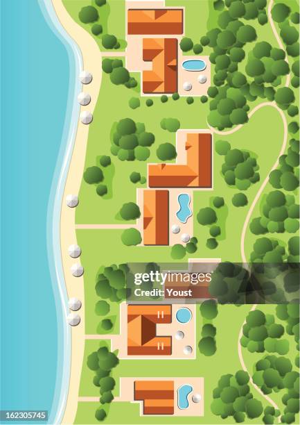 resort with coastline - landscape city stock illustrations