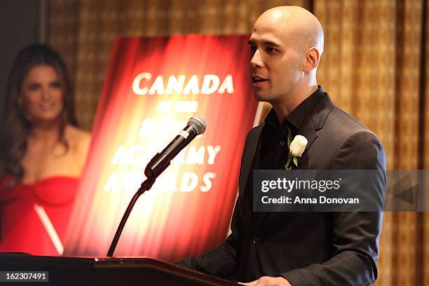 Director Kim Nguyen speaking at the Los Angeles luncheon with Consulate General of Canada to celebrate Canadian Oscar nominees at Regent Beverly...