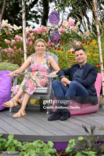 Rachel Riley and Pasha Kovalev in the Circles of Strength Menopause Garden designed by Carolyn Hardern on August 18, 2023 in Southport, England.