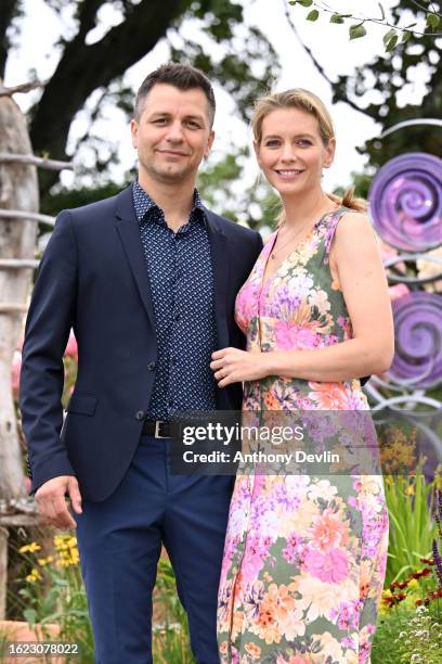 Rachel Riley and Pasha Kovalev in the Circles of Strength Menopause Garden designed by Carolyn Hardern on August 18, 2023 in Southport, England.