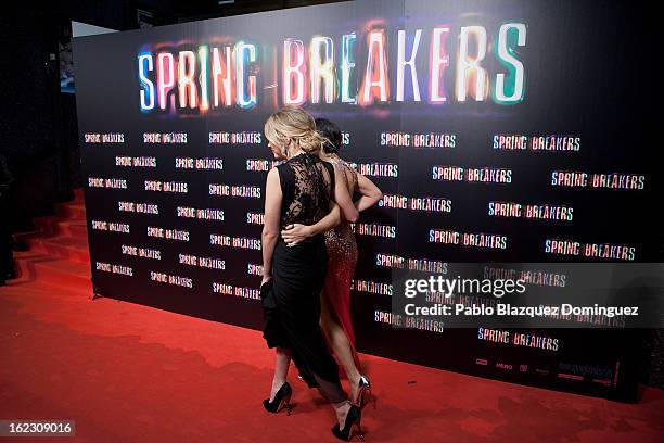 Ashley Benson and Vanessa Hudgens attend 'Spring Breakers' premiere at Capitol Cinema on February 21, 2013 in Madrid, Spain.
