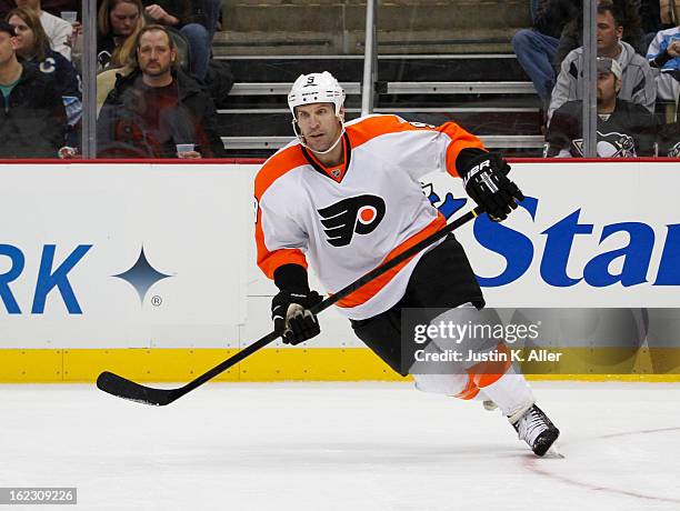 Mike Knuble of the Philadelphia Flyers skates during the game against the Pittsburgh Penguins at Consol Energy Center on February 20, 2013 in...