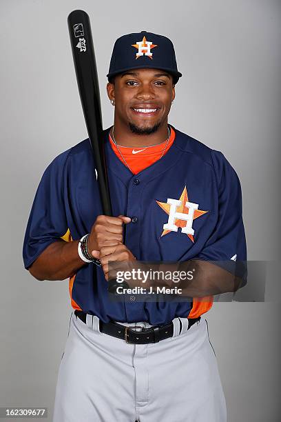 Infielder Delino DeShields of the Houston Astros poses for a photo during photo day at Osceola County Stadium on February 21, 2013 in Kissimmee,...