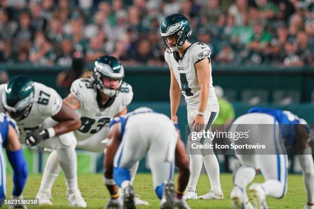 Philadelphia Eagles place kicker Jake Elliott kicks a field goal during the Preseason game between the Indianapolis Colts and the Philadelphia Eagles...